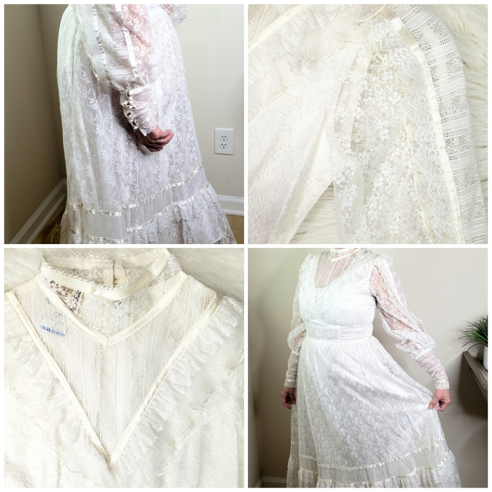 SOLD VINTAGE  Gunne Sax White Lace Prairie Dress - Picture 7 of 8